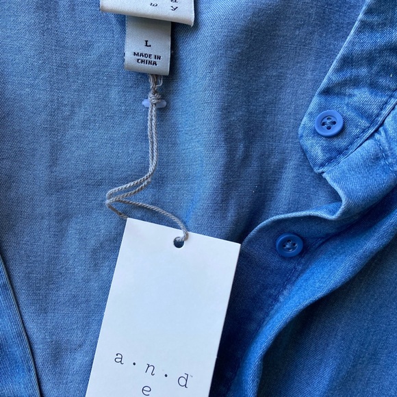 NWT cute Another Day denim dress with button front, drawstring & rolled sleeves. - Picture 6 of 6